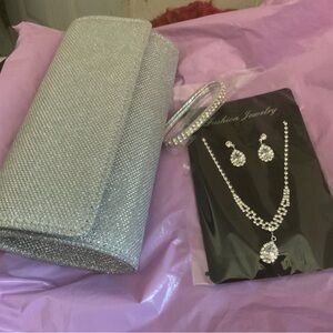 Elegant Silver Jewelry Set with Clutch